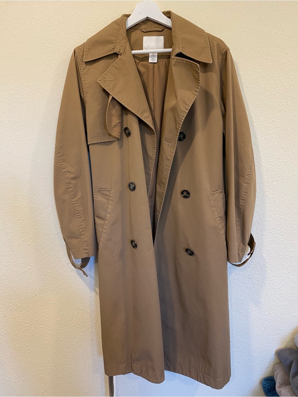 H&M Double-Breasted Trench Coat in Camel